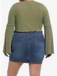 Thorn & Fable Green Tie-Front Girls Bell-Sleeve Crop Top Plus Size, OLIVE, alternate