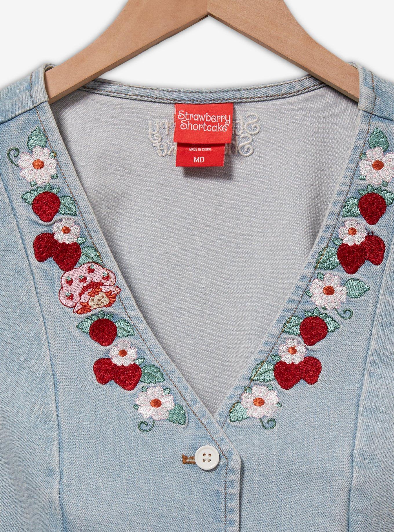 Strawberry Shortcake Floral Strawberry Women's Denim Vest - BoxLunch Exclusive, LIGHT BLUE, alternate