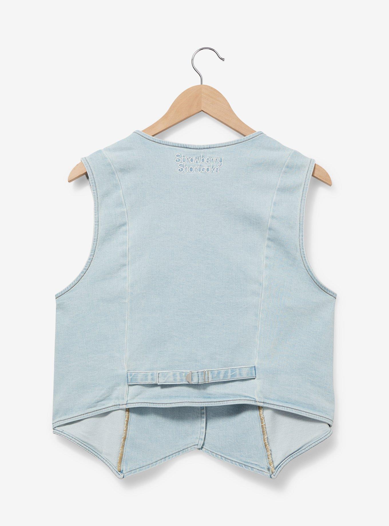 Strawberry Shortcake Floral Strawberry Women's Plus Size Denim Vest - BoxLunch Exclusive, LIGHT BLUE, alternate