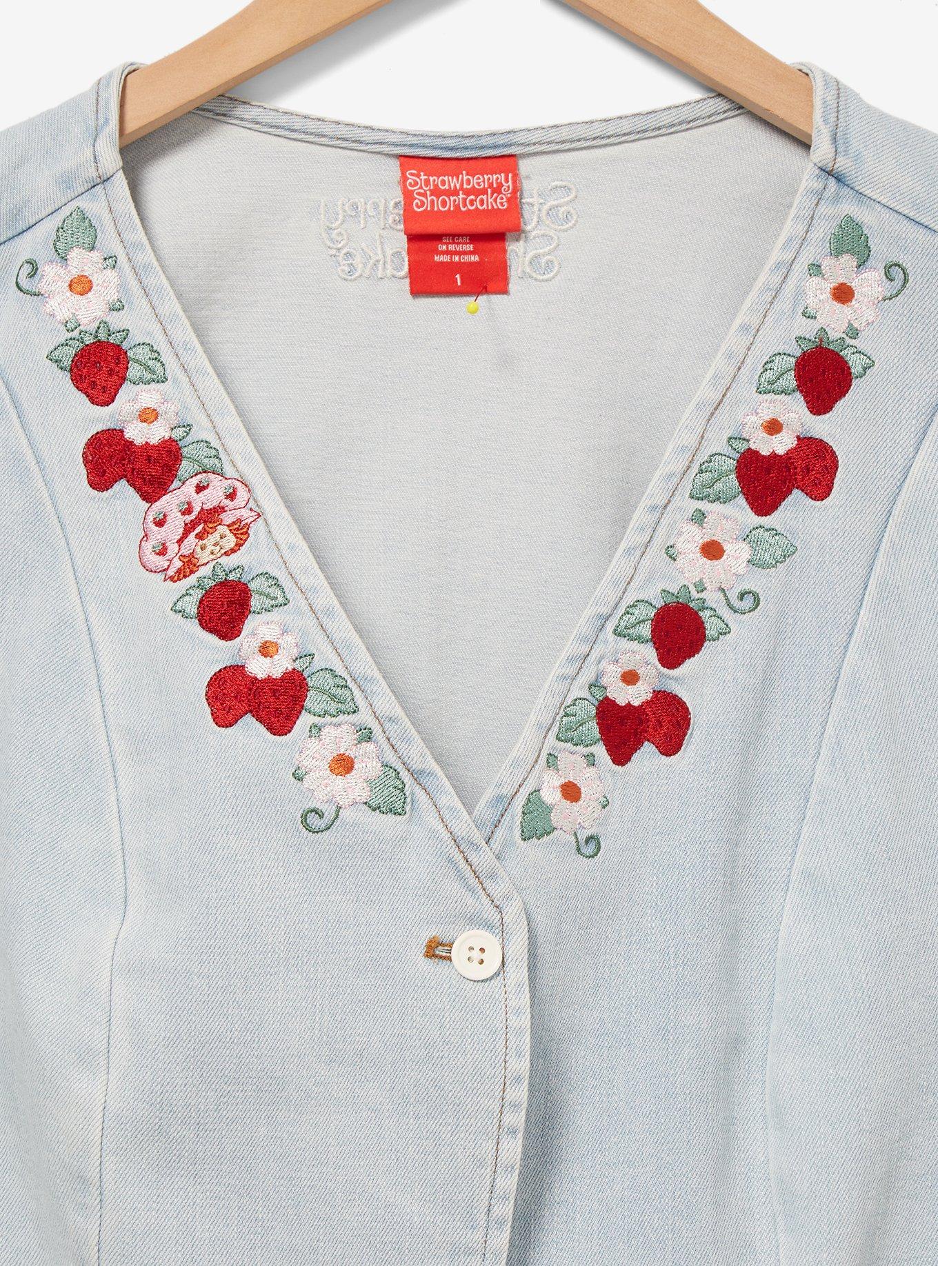 Strawberry Shortcake Floral Strawberry Women's Plus Size Denim Vest - BoxLunch Exclusive, LIGHT BLUE, alternate