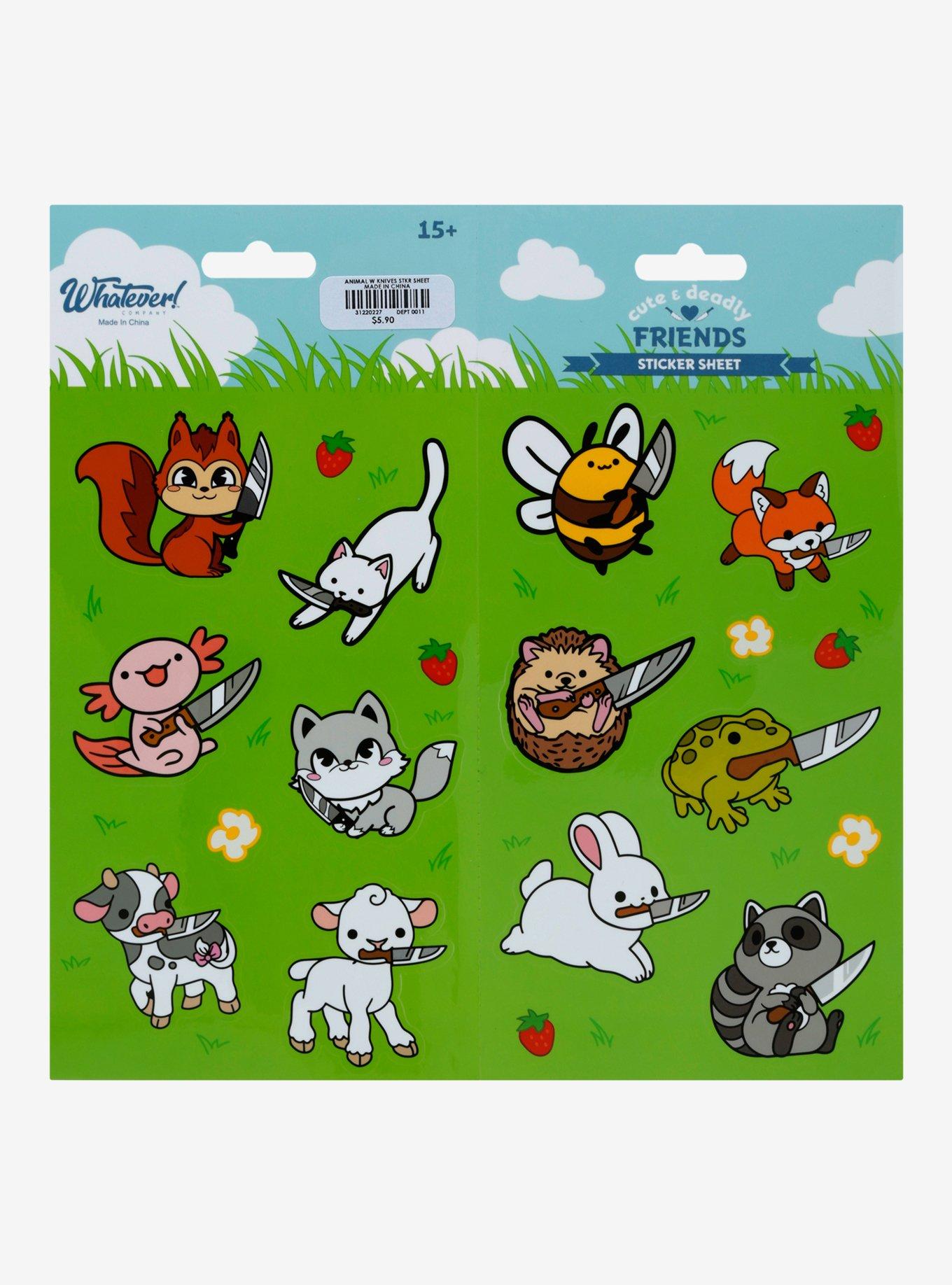 Cute & Deadly Friends Animals With Knives Sticker Sheet, , alternate