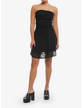 Black Lace Tiered Strapless Dress, , hi-res