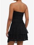 Black Lace Tiered Strapless Dress, BLACK, alternate