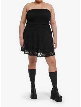 Black Lace Tiered Strapless Dress Plus Size, , hi-res