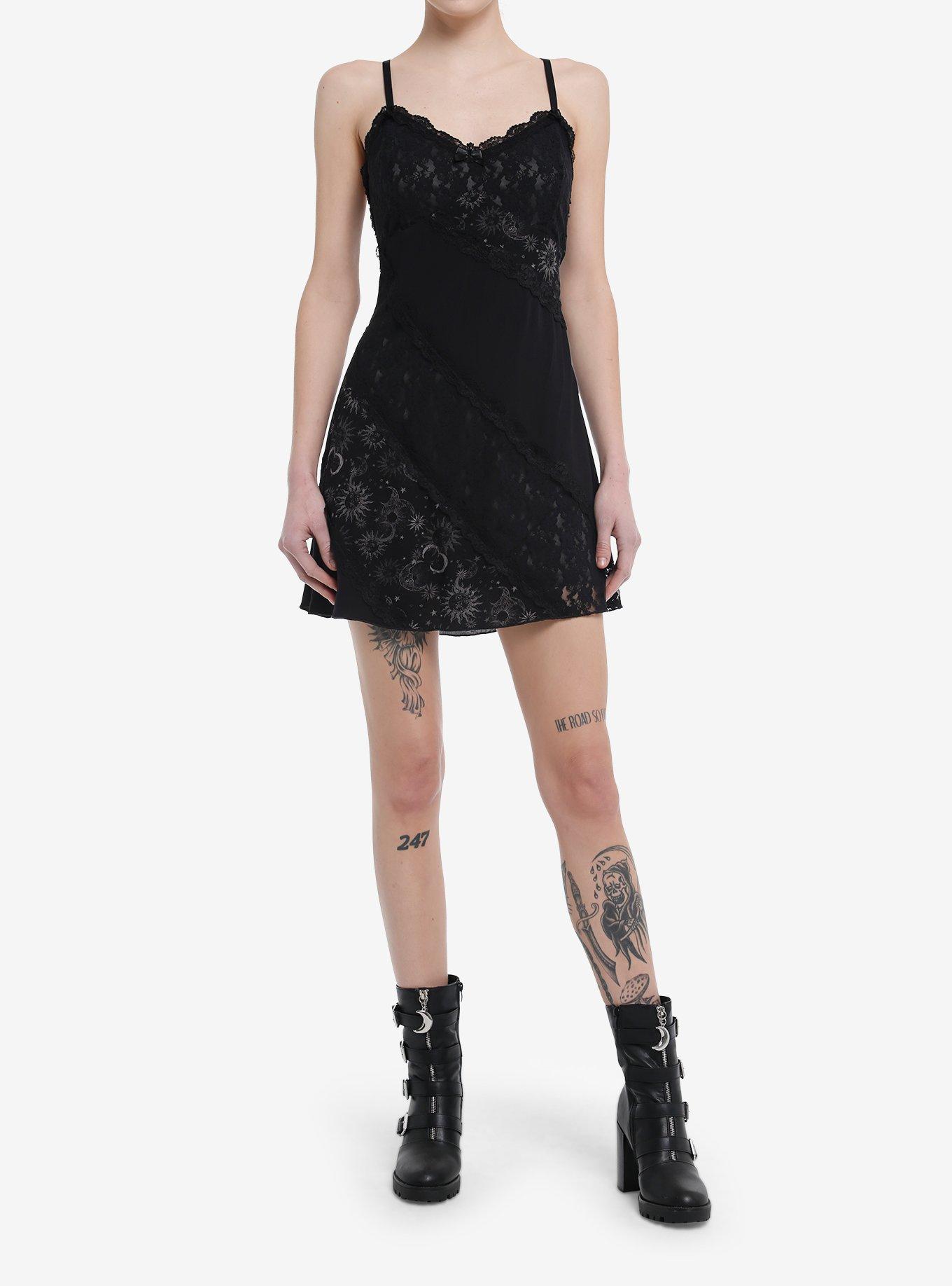 Black Celestial Lace Slip Dress, GREY, alternate
