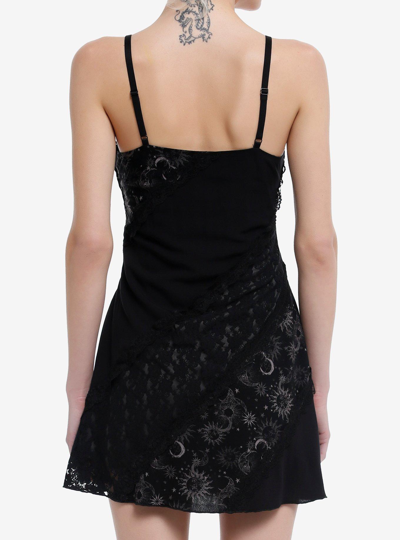 Black Celestial Lace Slip Dress, GREY, alternate