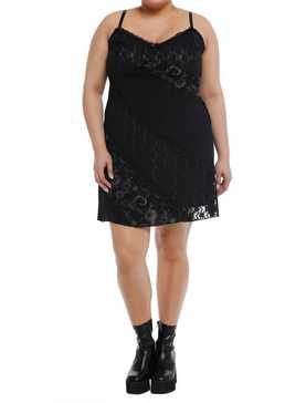 Black Celestial Lace Slip Dress Plus Size, , hi-res