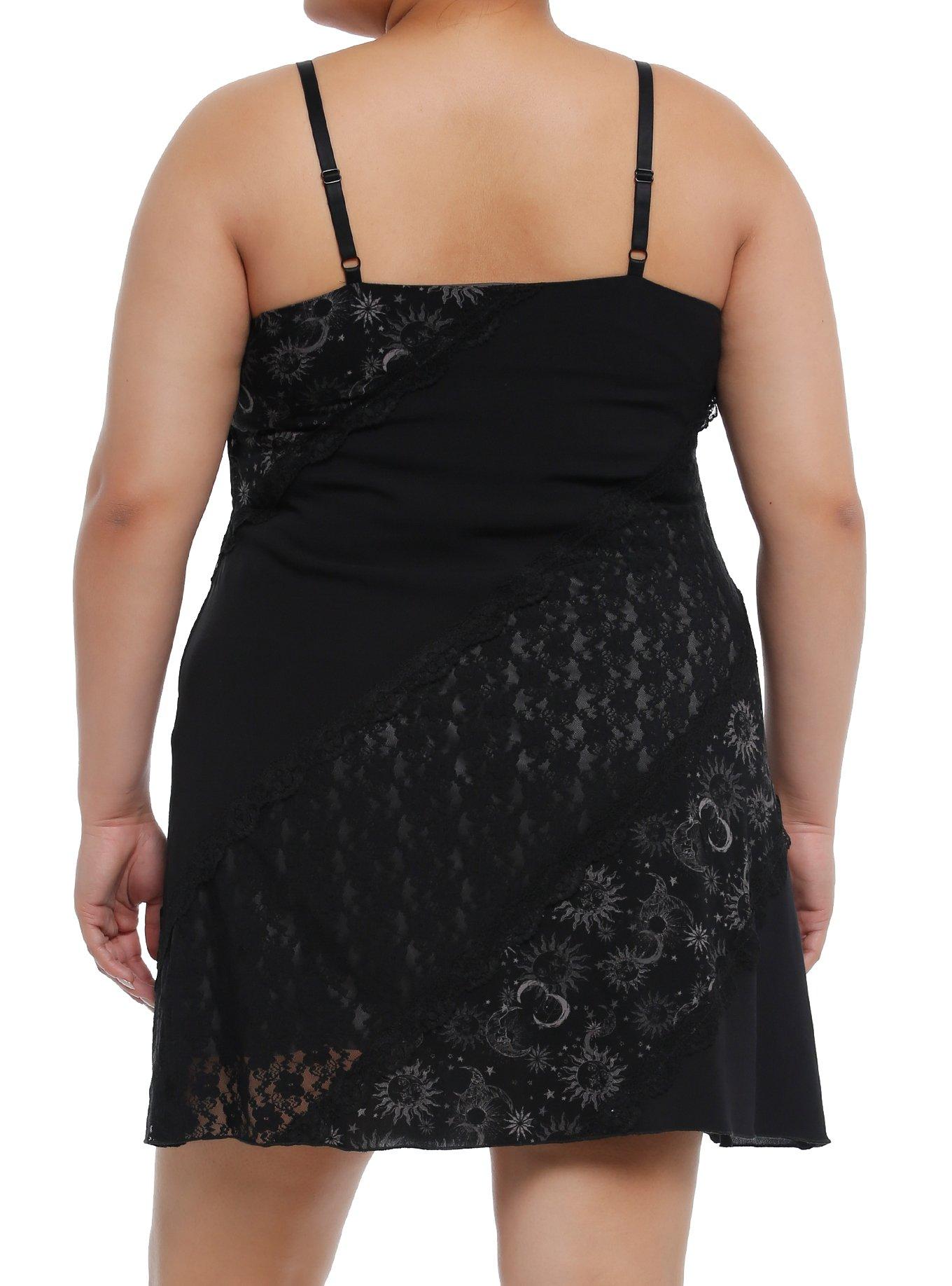 Black Celestial Lace Slip Dress Plus Size, GREY, alternate