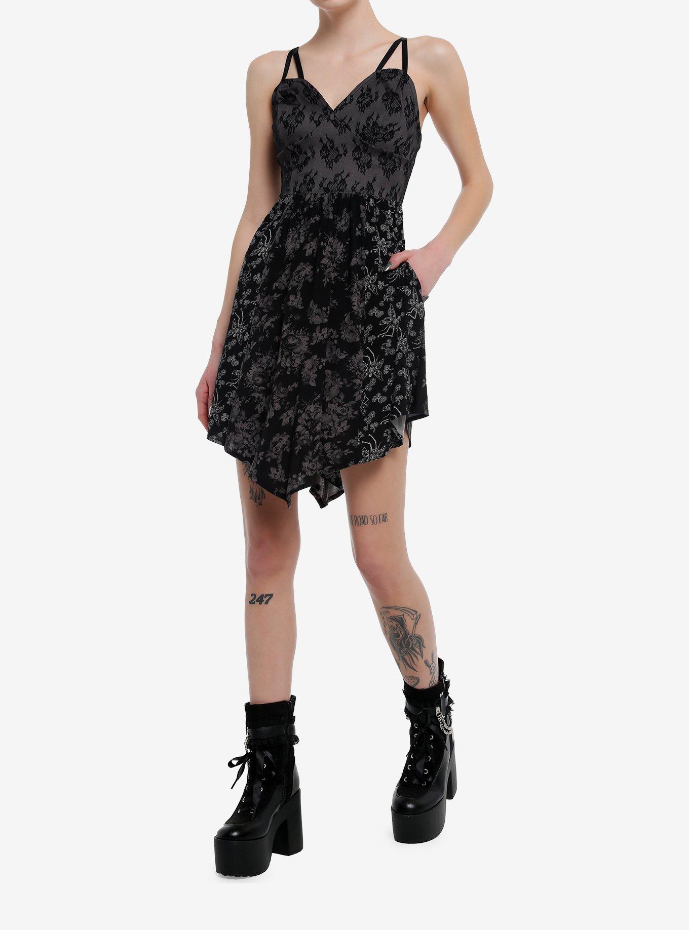 Cosmic Aura Skeleton Fairy Lace Hanky Hem Dress, GREY, alternate - view 2