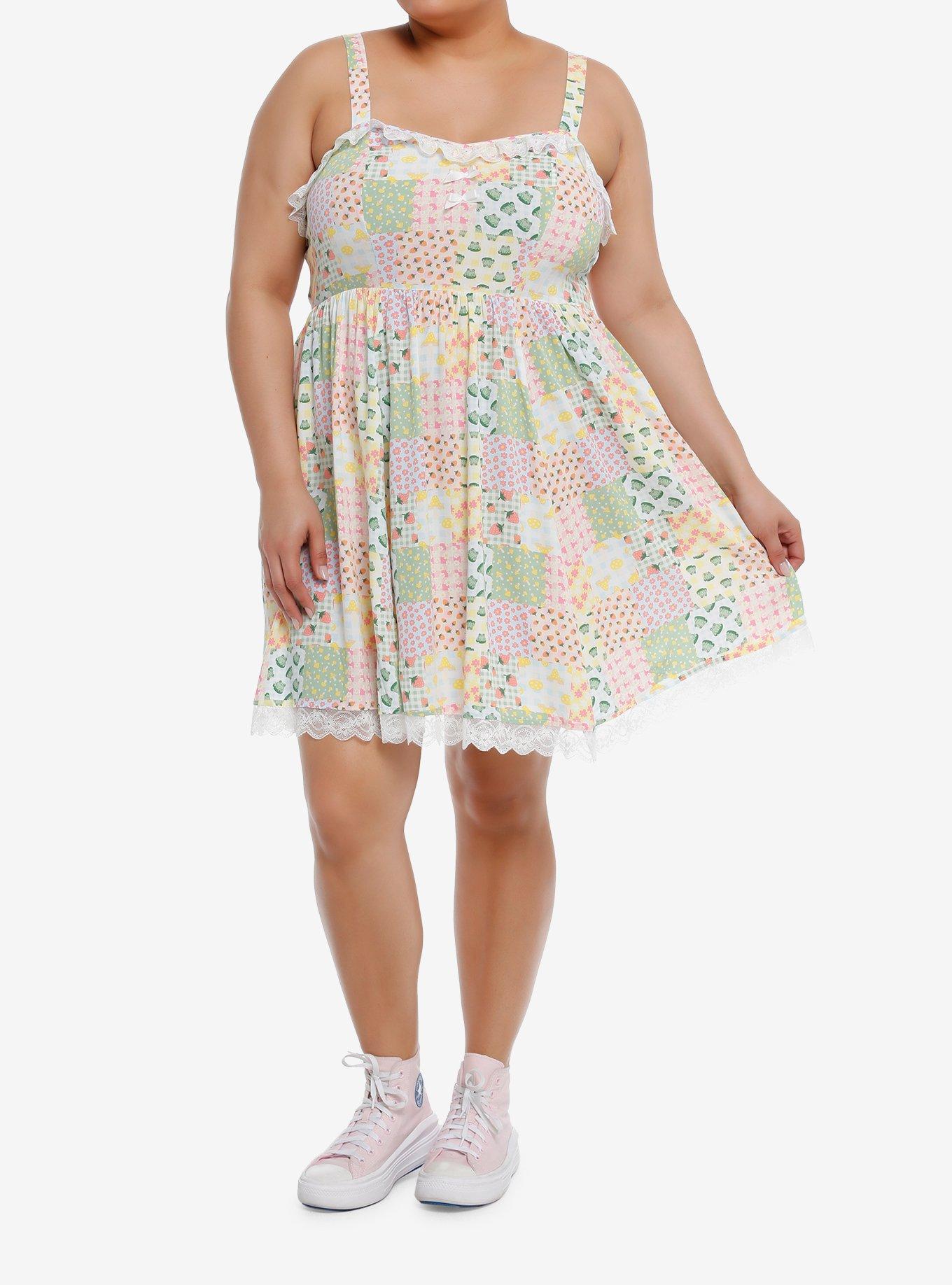 Thorn & Fable Floral Frog Patchwork Dress Plus Size, , alternate