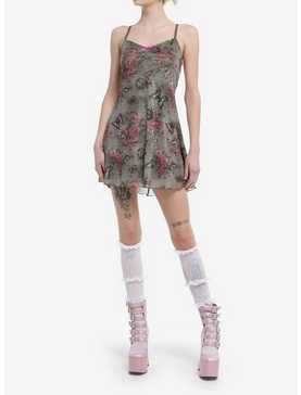 Sweet Society Pink & Green Butterfly Mesh Cami Dress, , hi-res