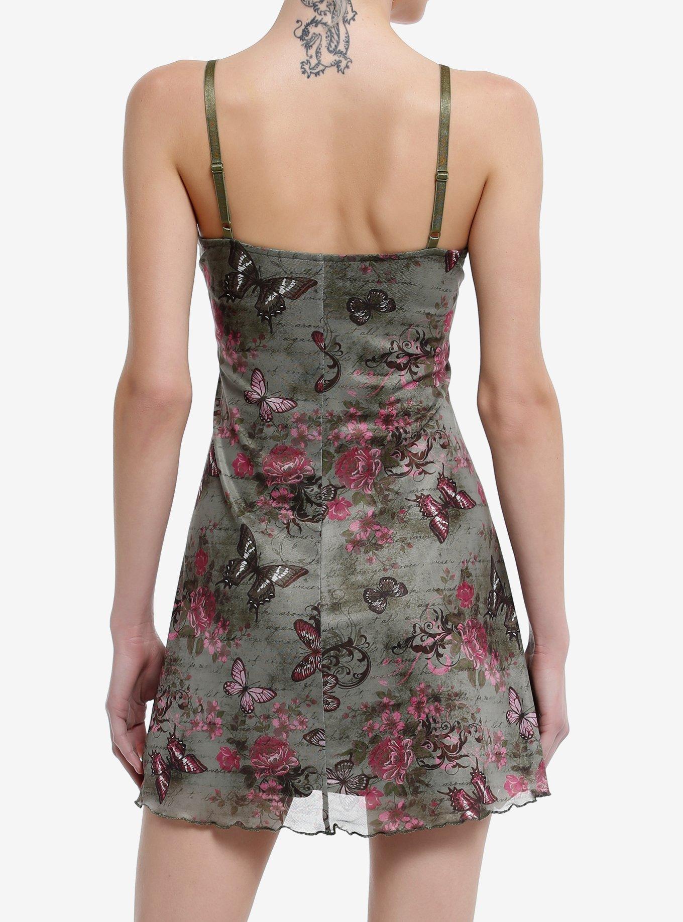Sweet Society Pink & Green Butterfly Mesh Cami Dress, PINK, alternate