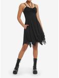 Black Tiered Ruched Halter Dress, BLACK, alternate