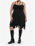 Black Tiered Ruched Halter Dress Plus Size, BLACK, alternate