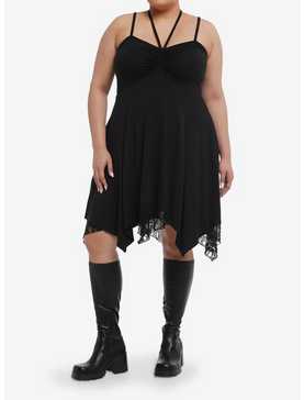 Black Tiered Ruched Halter Dress Plus Size, , hi-res