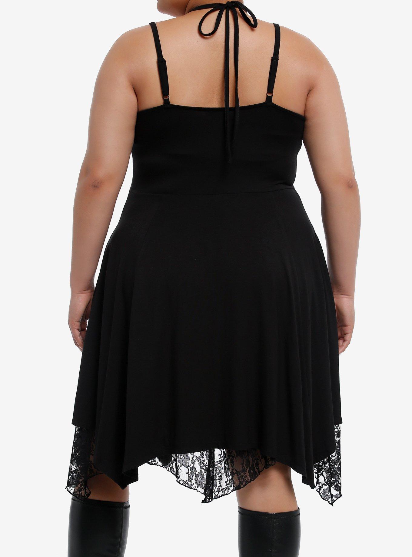 Black Tiered Ruched Halter Dress Plus Size, BLACK, alternate