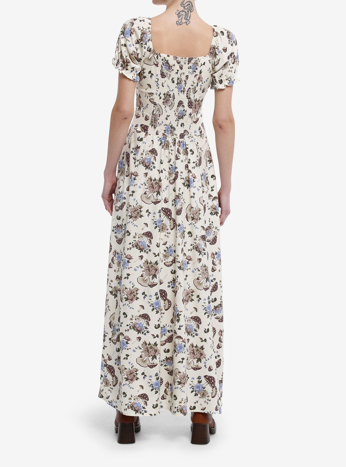 Thorn & Fable Mushroom Flower Empire Maxi Dress, BROWN, alternate
