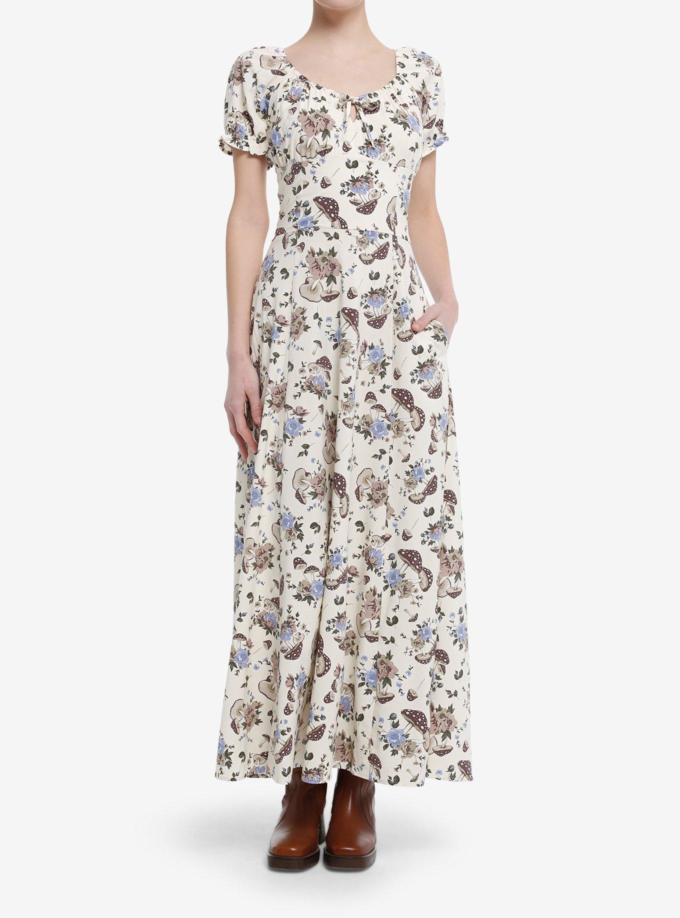 Thorn & Fable Mushroom Flower Empire Maxi Dress, BROWN, alternate