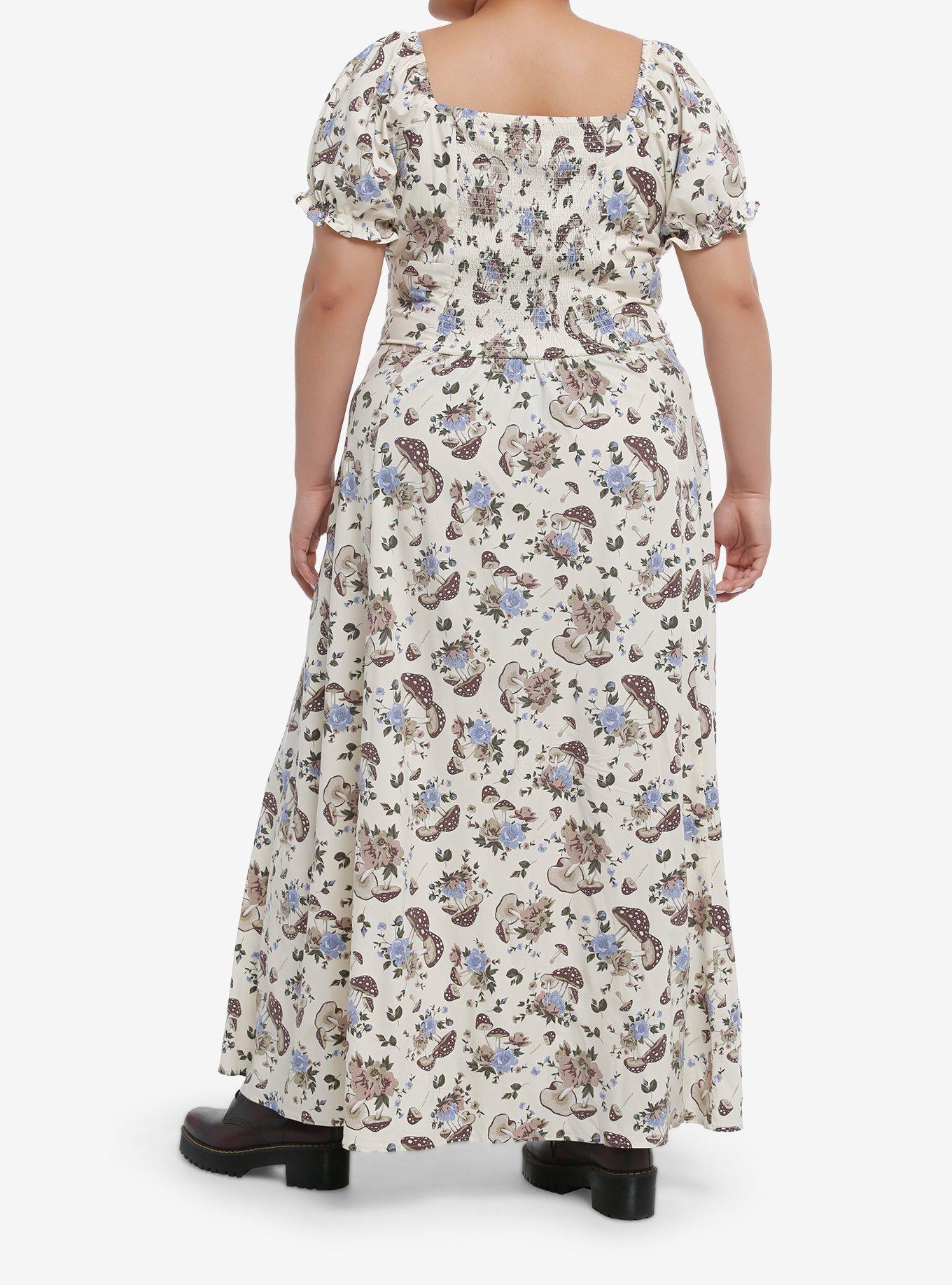 Thorn & Fable Mushroom Flower Empire Maxi Dress Plus Size, , hi-res