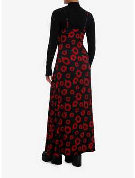 Black & Red Flower Twofer Turtleneck Maxi Dress, , hi-res