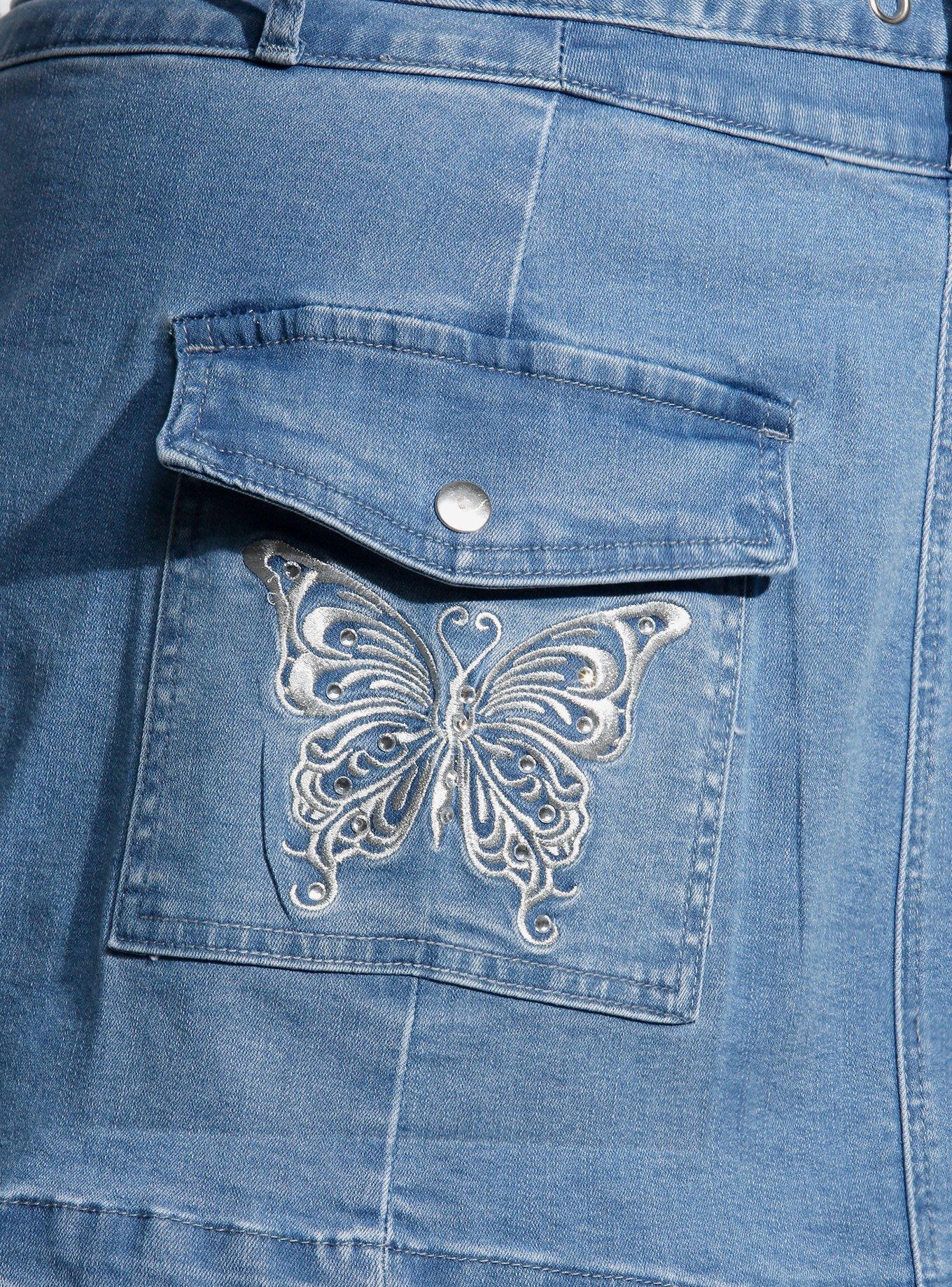 Sweet Society® Butterfly Rhinestone Denim Mini Skirt Plus Size, , hi-res