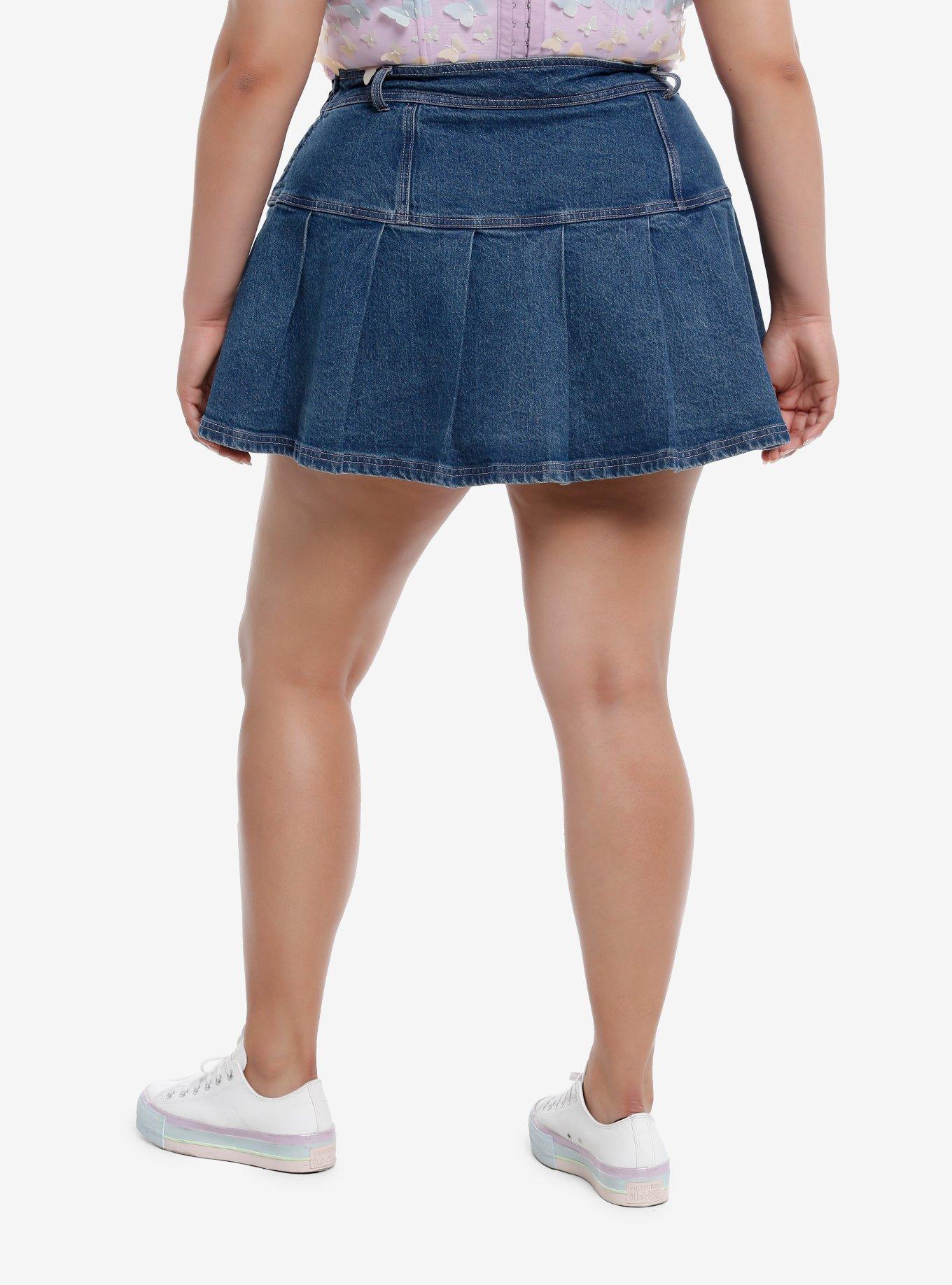 Sweet Society™ Heart Patch Pleated Denim Skirt Plus Size, INDIGO DARK, alternate