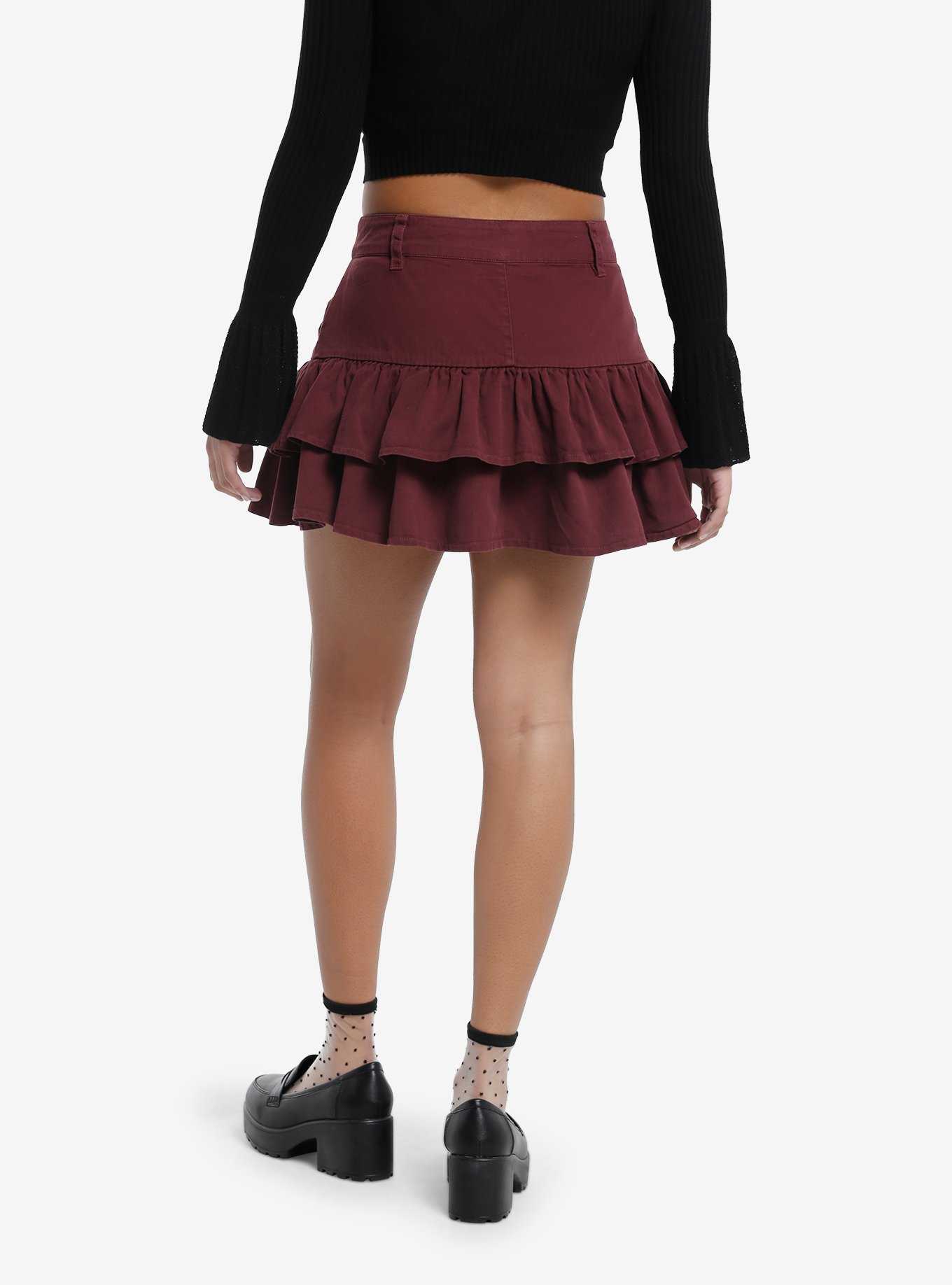 Burgundy Tiered Ruffle Skirt, , hi-res