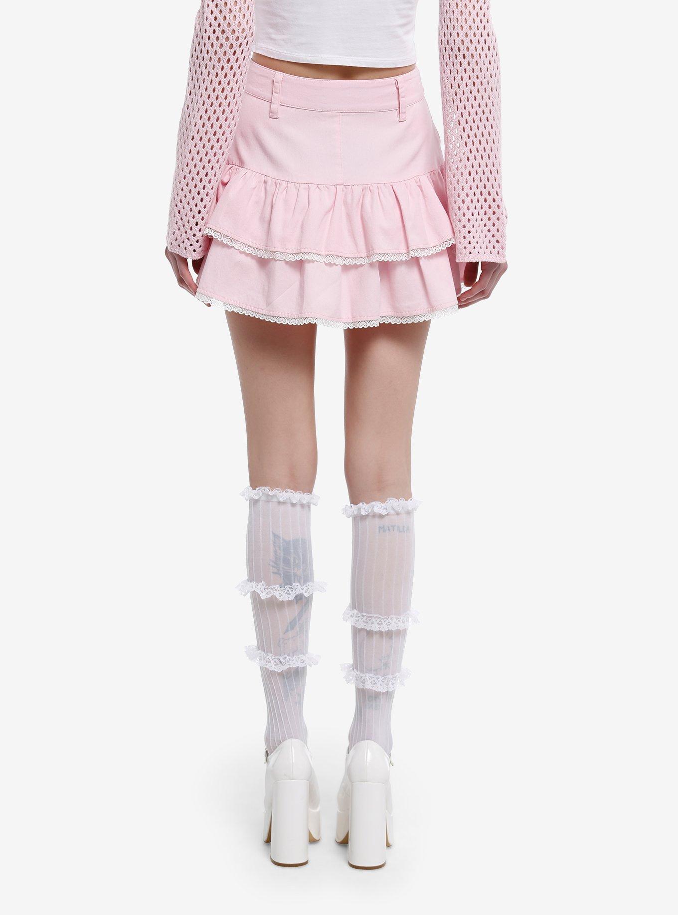 Pink Heart Lace Tiered Ruffle Skirt, PINK, alternate