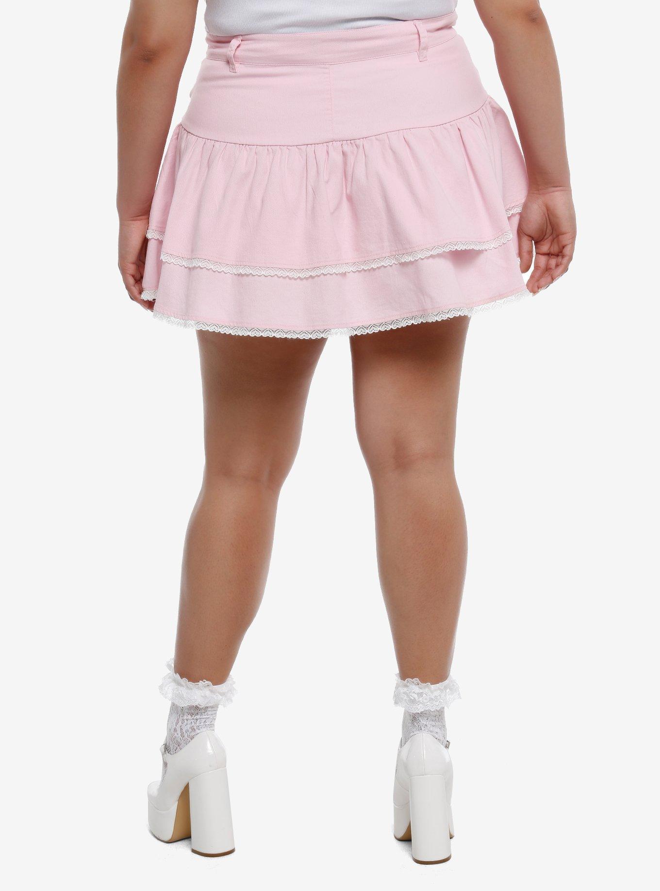 Pink Heart Lace Tiered Ruffle Skirt Plus Size, PINK, alternate