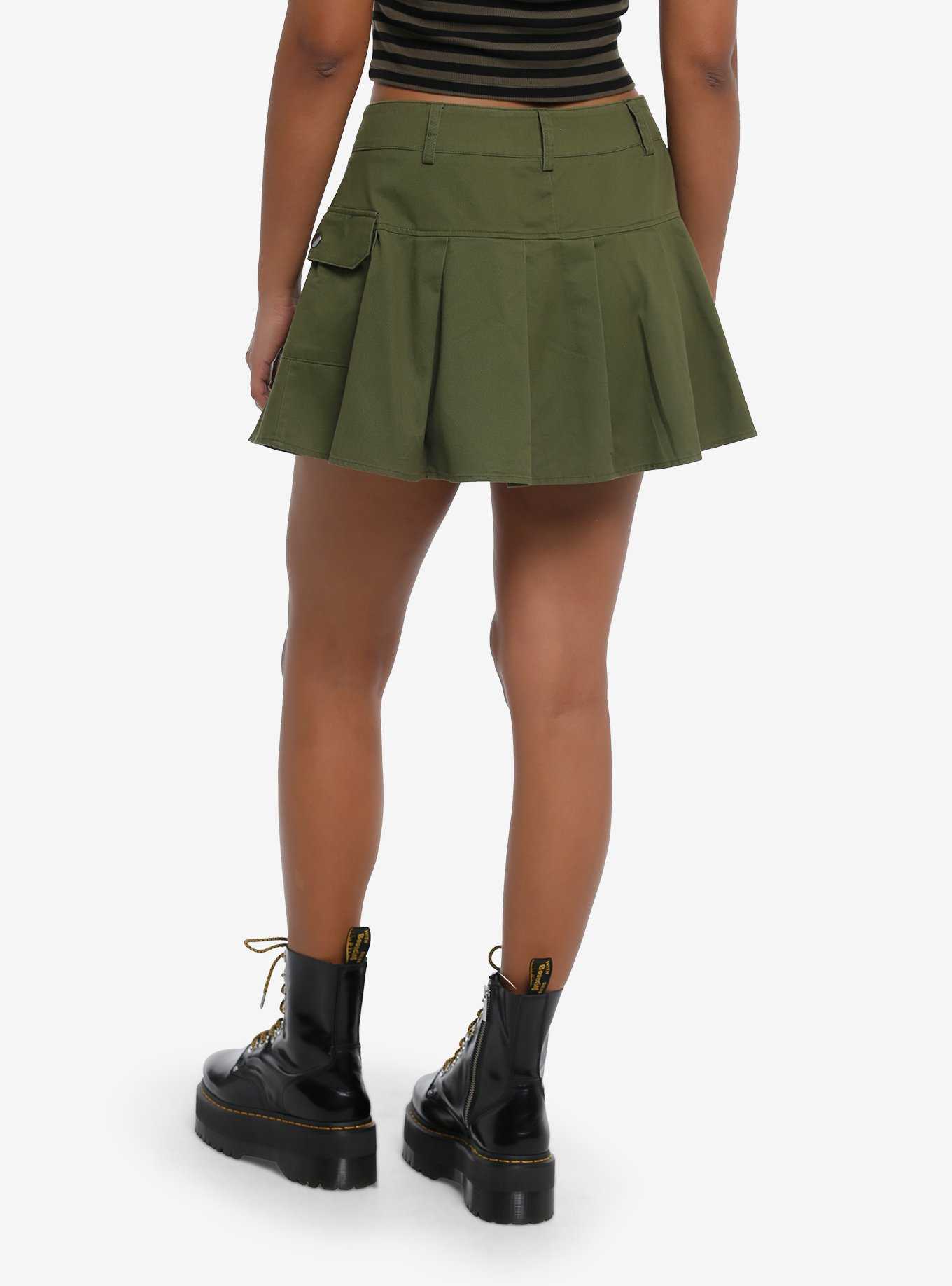 Green Cargo Pleated Skirt, , hi-res