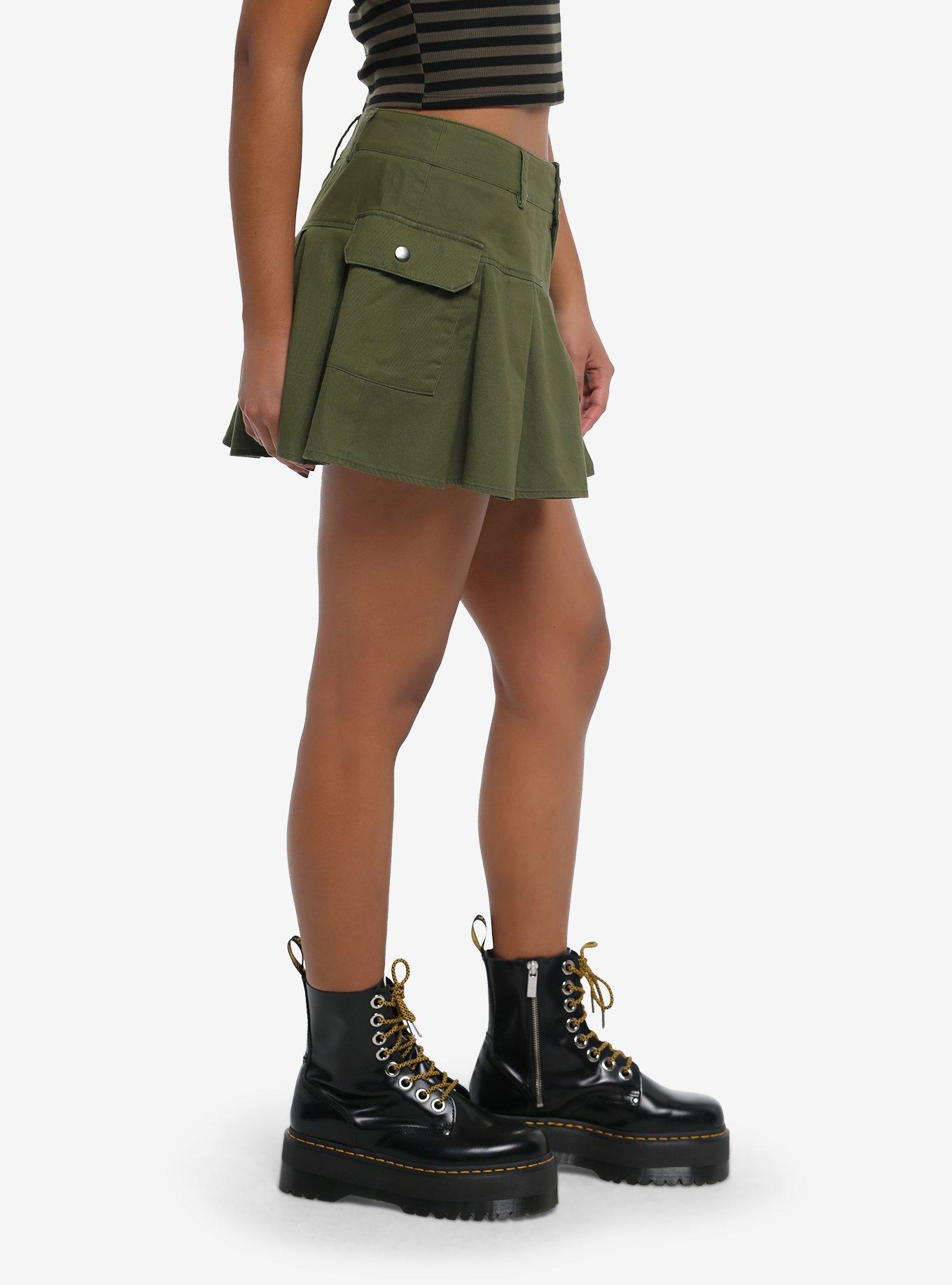 Green Cargo Pleated Skirt, GREEN, alternate