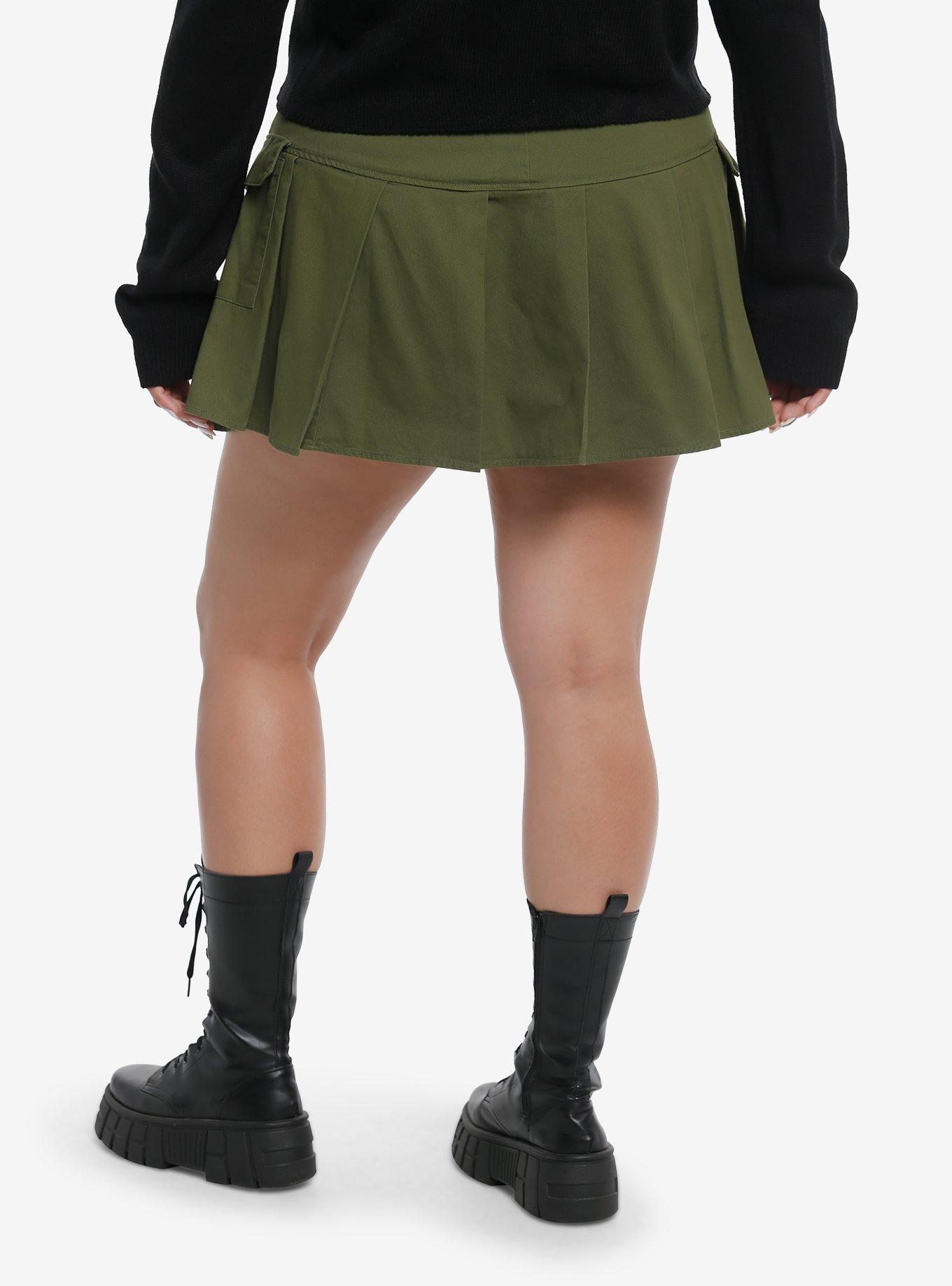 Green Cargo Pleated Skirt Plus Size, , hi-res
