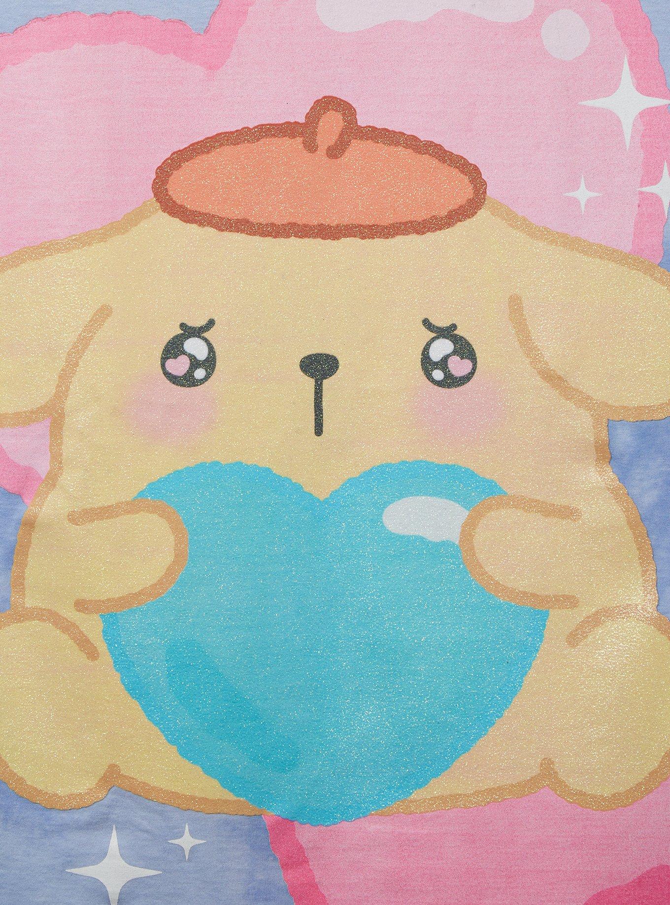 Sanrio Emo-Kyun Pompompurin Glitter Heart Women's T-Shirt - BoxLunch Exclusive, LIGHT PURPLE, alternate