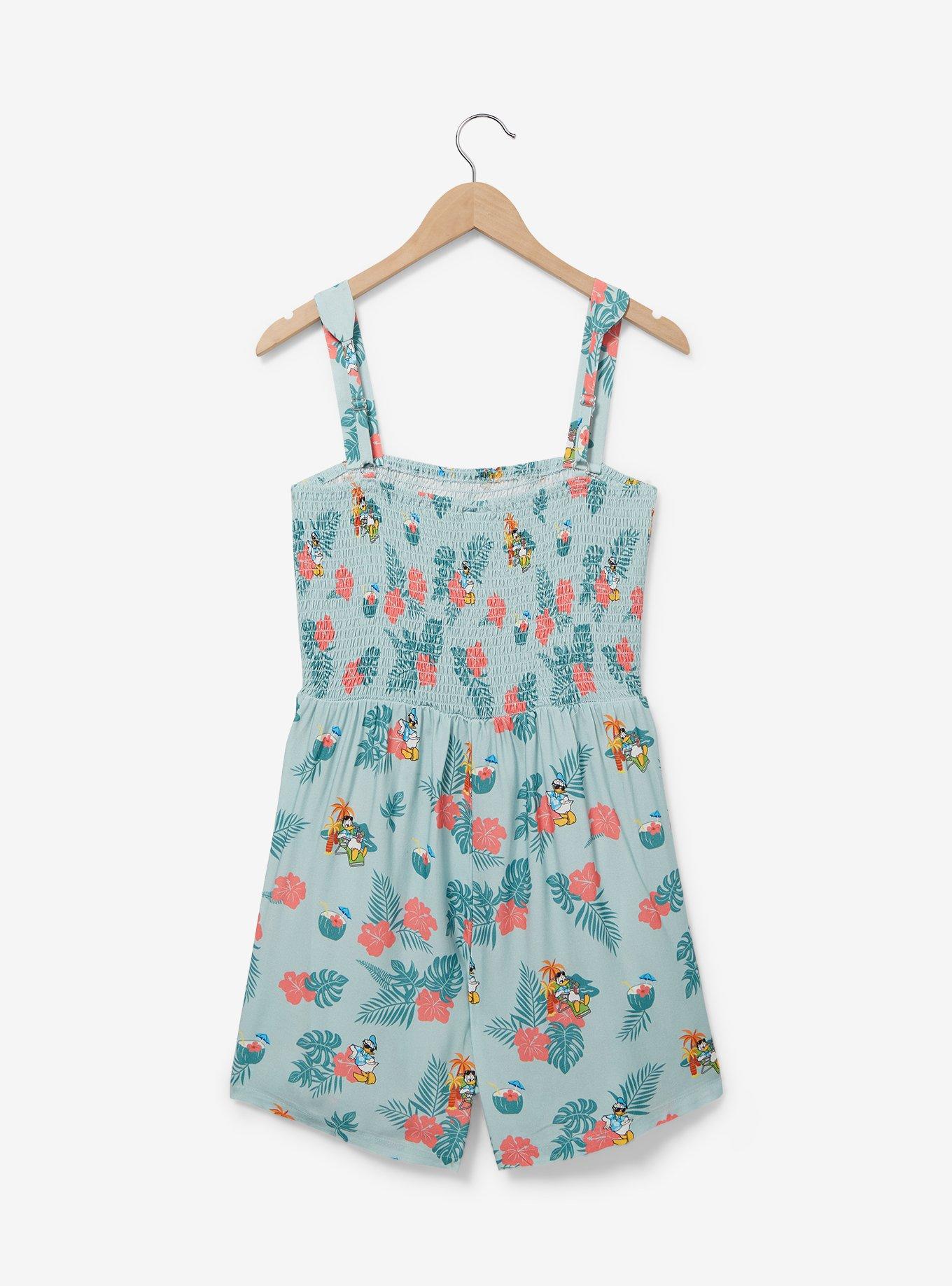 Disney Donald Duck Tropical Allover Print Smock Romper Plus Size, , hi-res