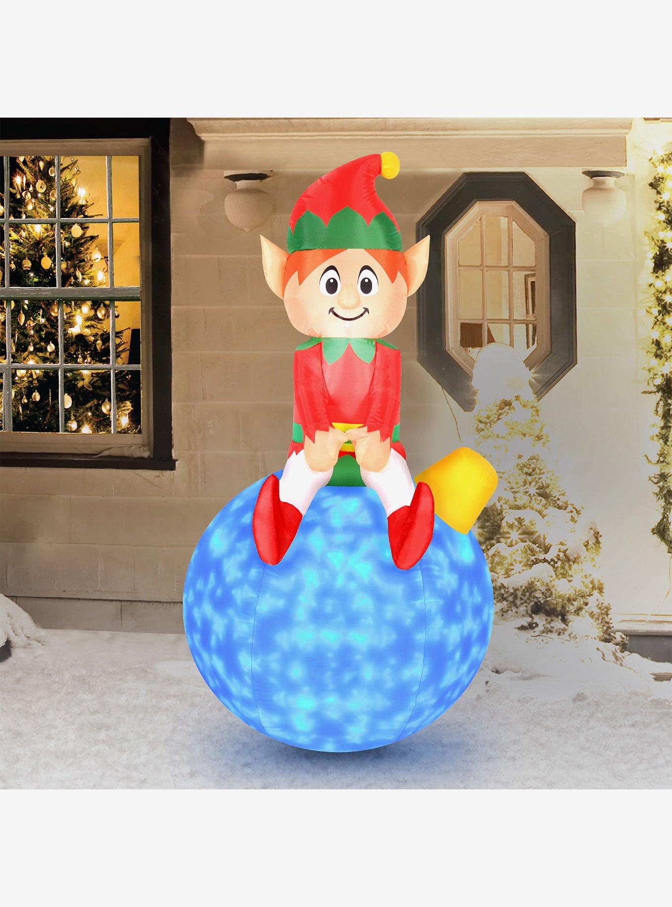 Elf on Ornament Swirling Lights Airblown, , alternate