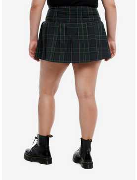 Social Collision® Green Plaid Grommet Low Rise Pleated Skirt Plus Size, , hi-res