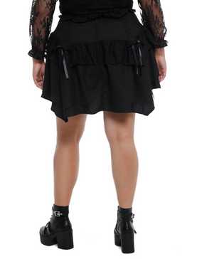 Black Lace-Up Tiered Hanky Hem Skirt Plus Size, , hi-res