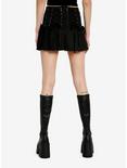 Black Lace-Up Waistband Pleated Mini Skirt, BLACK, alternate