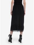 Black Lace Ruched Midi Skirt, BLACK, alternate