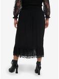 Black Lace Ruched Midi Skirt Plus Size, BLACK, alternate