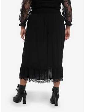 Black Lace Ruched Midi Skirt Plus Size, , hi-res