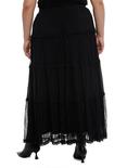 Black Lace Tiered Maxi Skirt Plus Size, BLACK, alternate