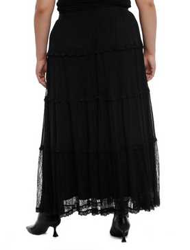 Black Lace Tiered Maxi Skirt Plus Size, , hi-res