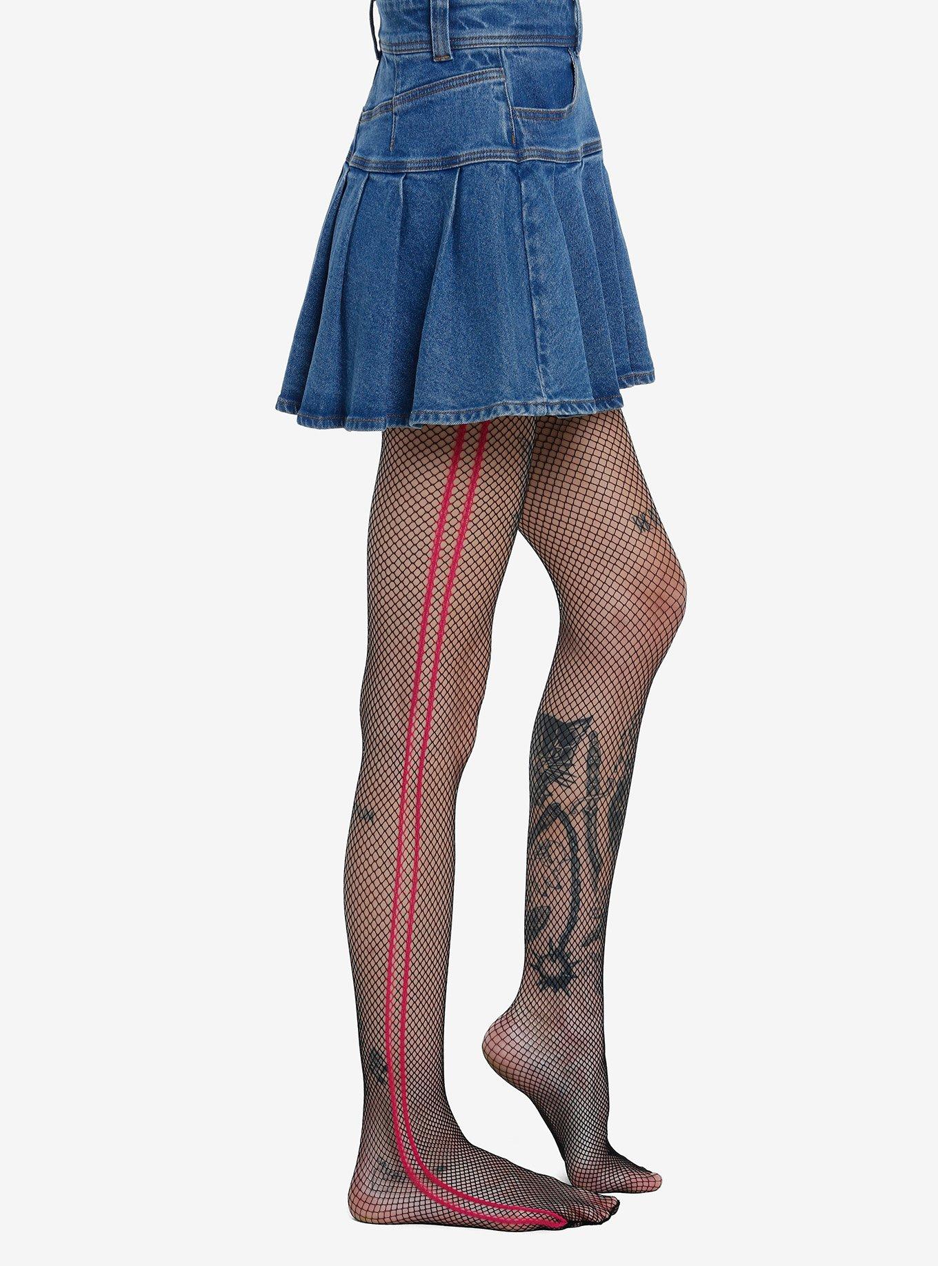 Hot Pink Stripe Fishnet Tights, , alternate