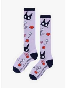 Studio Ghibli Kiki's Delivery Service Jiji Floral Lavender Knee-High Socks, , hi-res