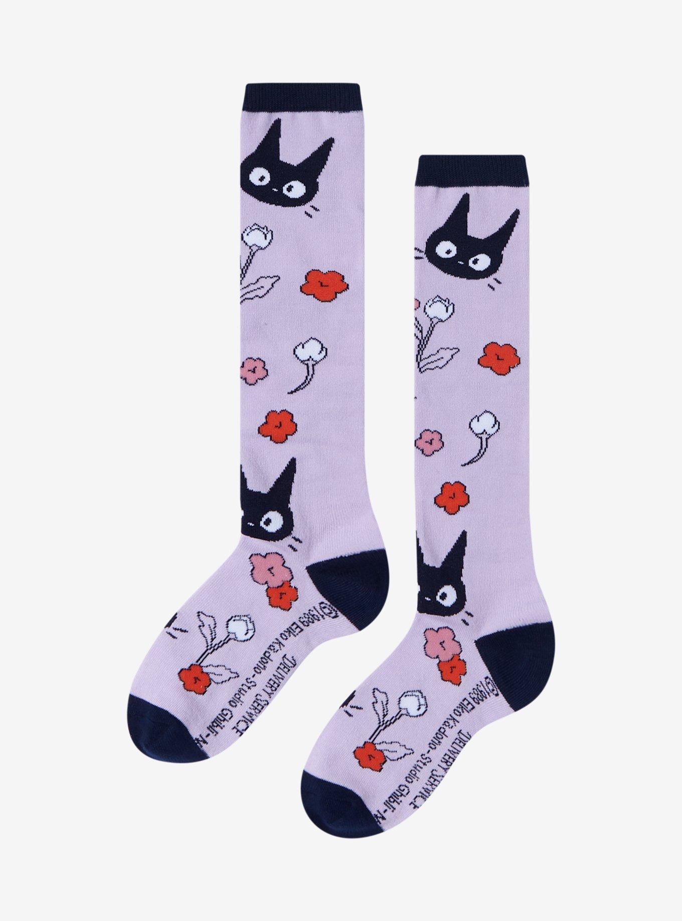Studio Ghibli Kiki's Delivery Service Jiji Floral Lavender Knee-High Socks, , alternate