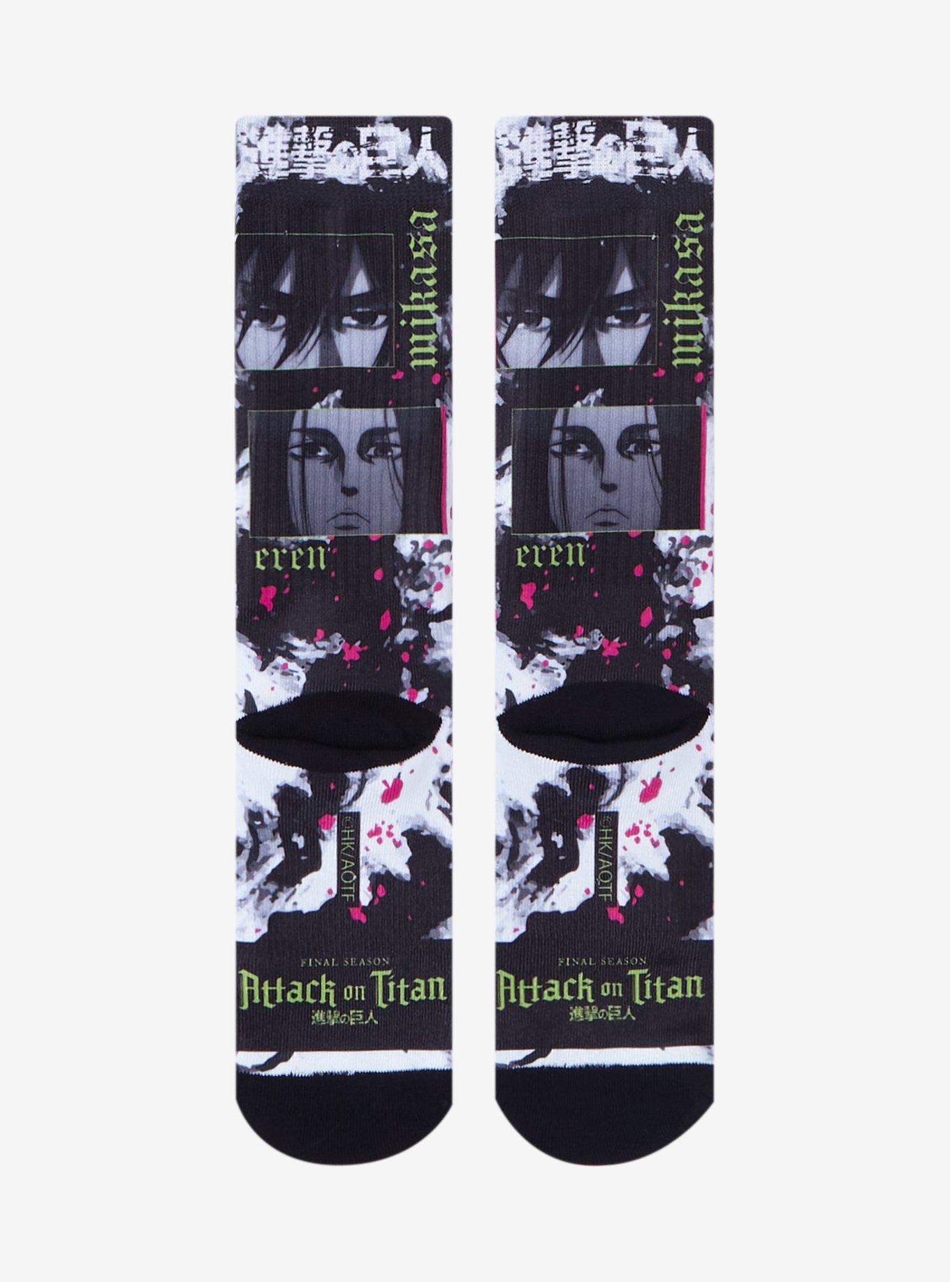Attack On Titan Eren & Mikasa Collage Crew Socks, , alternate