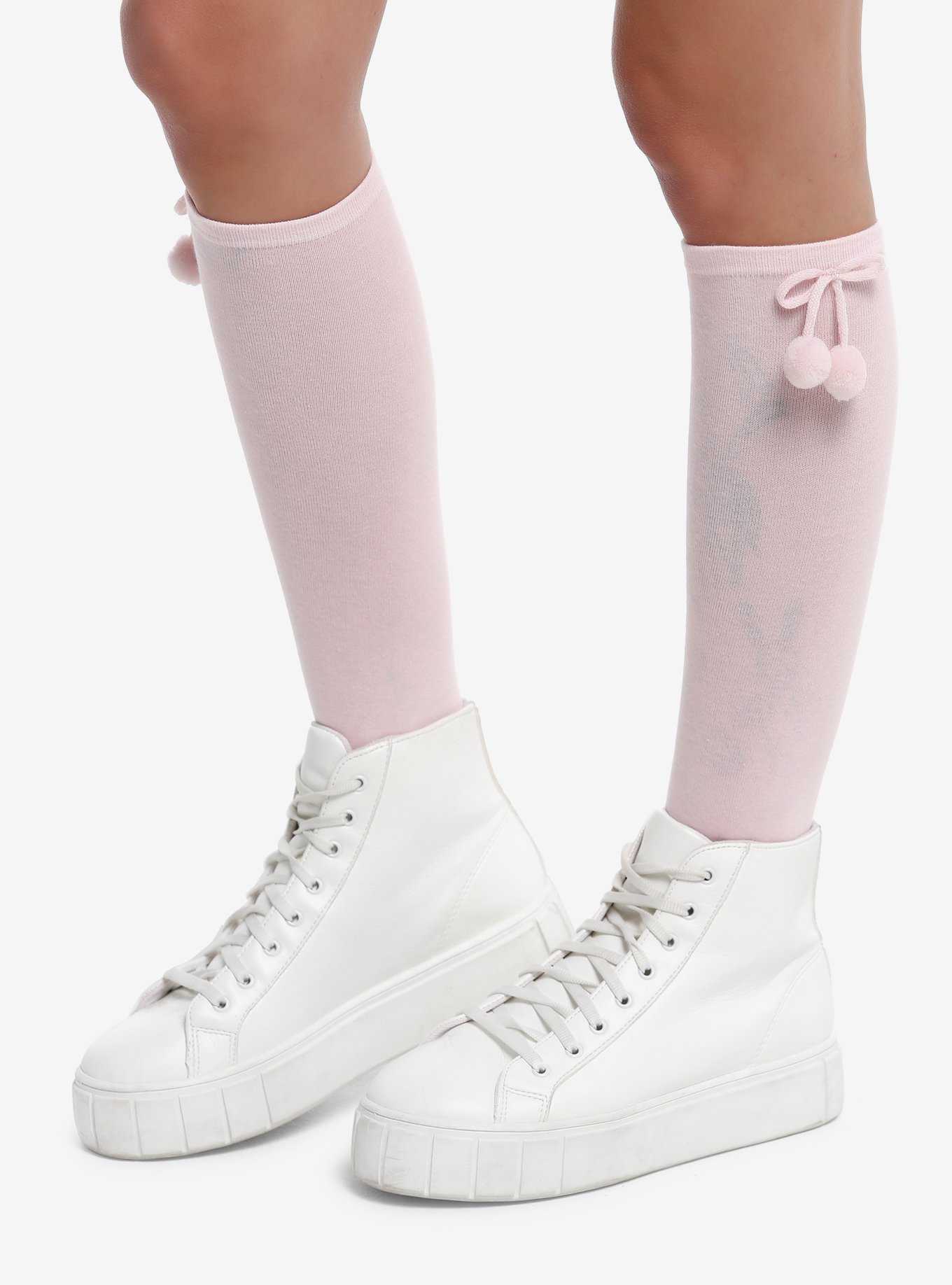 Pink Pom Knee-High Socks, , hi-res