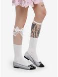 White Sheer Bow Knee-High Socks, , alternate