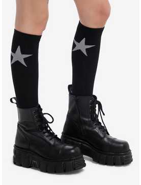 Black & Grey Star Knee-High Socks, , hi-res
